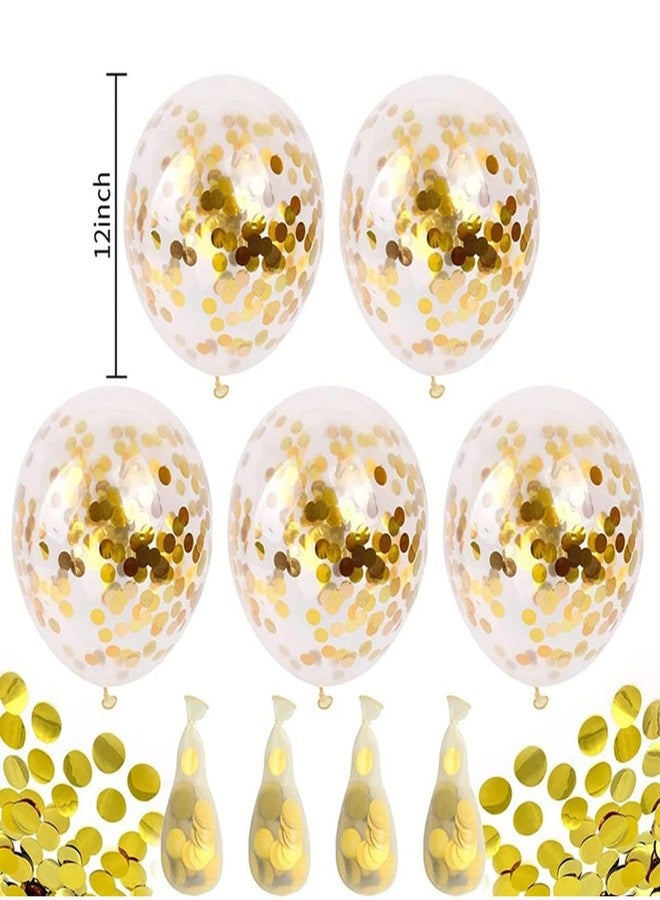 AMFIN Rubber (Pack Of 50) Transparent Balloons Bouquet Combo With Re Filled Gold Confetti & Ribbons For Anniversary, Birthday, Baby Shower, Valentine Day Party Decoration Balloon - Gold - Image 3